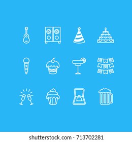 Vector Illustration Of 12 Party Icons. Editable Pack Of Muffin, Musical Instrument, Party Flag And Other Elements.