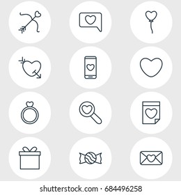 Vector Illustration Of 12 Passion Icons. Editable Pack Of Lollipop, Decoration, Engagement And Other Elements.