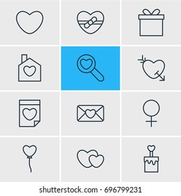 Vector Illustration Of 12 Passion Icons. Editable Pack Of Hearts, Decoration And Other Elements.