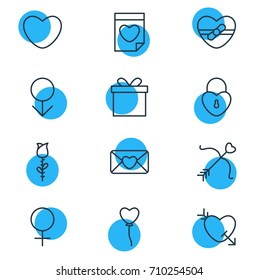 Vector Illustration Of 12 Passion Icons. Editable Pack Of Arrow, Gift, Male And Other Elements.
