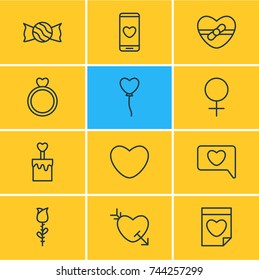 Vector Illustration Of 12 Passion Icons. Editable Pack Of Woman, Soul, Present And Other Elements.