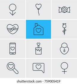 Vector Illustration Of 12 Passion Outline Icons. Editable Set Of Lock , Candle , Smartphone Elements.