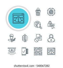 Vector Illustration Of 12 Privacy Icons. Editable Pack Of Camera, Encoder, System Security And Other Elements.