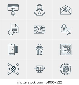 Vector Illustration Of 12 Privacy Icons. Editable Pack Of Network Protection, Send Information, Safety Key And Other Elements.