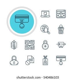 Vector Illustration Of 12 Privacy Icons. Editable Pack Of Internet Surfing, Safety Key, Encoder And Other Elements.