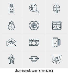 Vector Illustration Of 12 Privacy Icons. Editable Pack Of Encoder, Easy Payment, Camera And Other Elements.