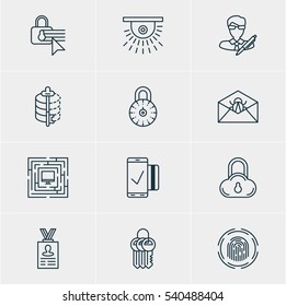 Vector Illustration Of 12 Privacy Icons. Editable Pack Of Camera, Encoder, Key Collection And Other Elements.