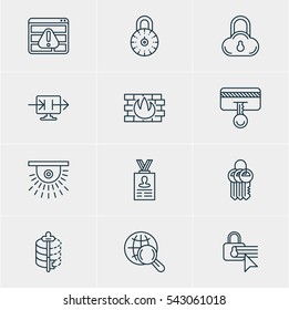 Vector Illustration Of 12 Privacy Icons. Editable Pack Of Safe Storage, Account Data, Encoder And Other Elements.