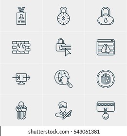 Vector Illustration Of 12 Privacy Icons. Editable Pack Of Safety Key, Internet Surfing, Confidentiality Options And Other Elements.
