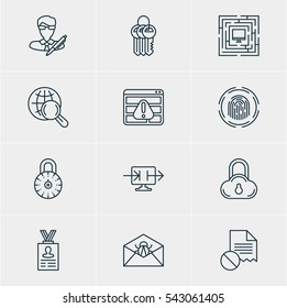 Vector Illustration Of 12 Privacy Icons. Editable Pack Of Copyright, Data Error, Internet Surfing And Other Elements.