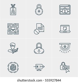 Vector Illustration Of 12 Privacy Icons. Editable Pack Of Account Data, Send Information, Safe Storage And Other Elements.