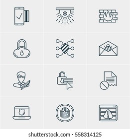 Vector Illustration Of 12 Privacy Icons. Editable Pack Of Confidentiality Options, Data Error, Safeguard And Other Elements.