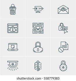 Vector Illustration Of 12 Privacy Icons. Editable Pack Of Data Security, Data Error, Key Collection And Other Elements.