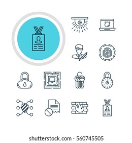 Vector Illustration Of 12 Privacy Icons. Editable Pack Of Finger Identifier, System Security, Copyright And Other Elements.