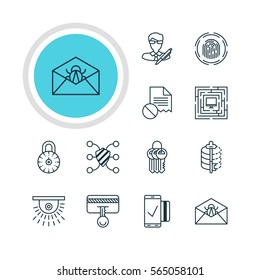 Vector Illustration Of 12 Privacy Icons. Editable Pack Of Safeguard, Encoder, Safe Lock And Other Elements.