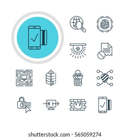 Vector Illustration Of 12 Privacy Icons. Editable Pack Of Key Collection, Camera, Finger Identifier And Other Elements.