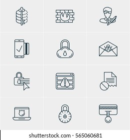 Vector Illustration Of 12 Privacy Icons. Editable Pack Of Data Security, Easy Payment, Copyright And Other Elements.