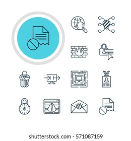 Vector Illustration Of 12 Privacy Icons. Editable Pack Of Safeguard, Corrupted Mail, Safe Lock And Other Elements.
