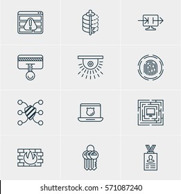 Vector Illustration Of 12 Privacy Icons. Editable Pack Of Encoder, Data Security, Finger Identifier And Other Elements.