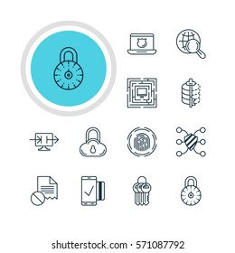 Vector Illustration Of 12 Privacy Icons. Editable Pack Of Safe Storage, Encoder, Data Security And Other Elements.