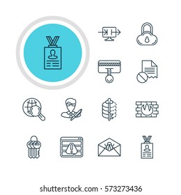 Vector Illustration Of 12 Privacy Icons. Editable Pack Of Corrupted Mail, Copyright, Account Data And Other Elements.