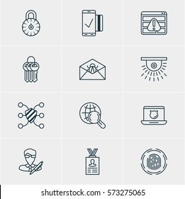 Vector Illustration Of 12 Privacy Icons. Editable Pack Of Data Security, Browser Warning, Camera And Other Elements.