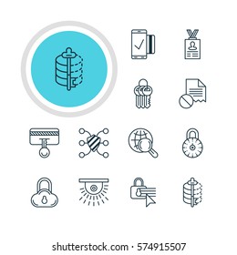 Vector Illustration Of 12 Privacy Icons. Editable Pack Of Confidentiality Options, Safety Key, Internet Surfing And Other Elements.