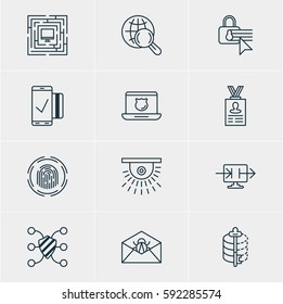Vector Illustration Of 12 Privacy Icons. Editable Pack Of Send Information, Data Security, Confidentiality Options And Other Elements.