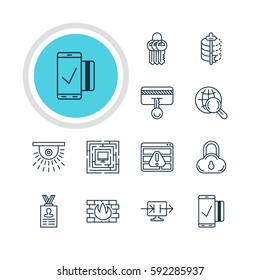 Vector Illustration Of 12 Privacy Icons. Editable Pack Of Browser Warning, System Security, Network Protection And Other Elements.