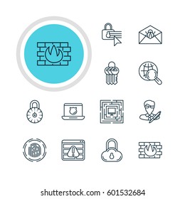 Vector Illustration Of 12 Privacy Icons. Editable Pack Of Key Collection, Confidentiality Options, Safe Storage And Other Elements.