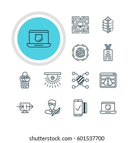 Vector Illustration Of 12 Privacy Icons. Editable Pack Of Copyright, Easy Payment, Account Data And Other Elements.
