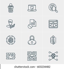 Vector Illustration Of 12 Privacy Icons. Editable Pack Of Key Collection, Data Security, Encoder And Other Elements.