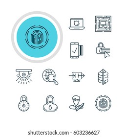 Vector Illustration Of 12 Privacy Icons. Editable Pack Of Camera, Encoder, Internet Surfing And Other Elements.
