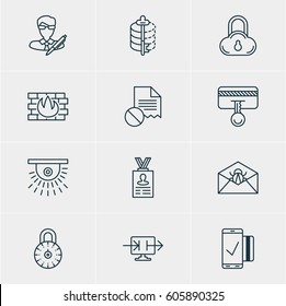 Vector Illustration Of 12 Privacy Icons. Editable Pack Of Safe Storage, Copyright, Send Information And Other Elements.