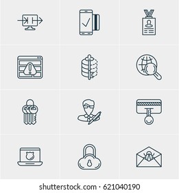 Vector Illustration Of 12 Privacy Icons. Editable Pack Of Corrupted Mail, Internet Surfing, Key Collection And Other Elements.