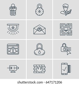 Vector Illustration Of 12 Privacy Icons. Editable Pack Of Confidentiality Options, Copyright, Safe Lock And Other Elements.