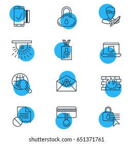 Vector Illustration Of 12 Privacy Icons. Editable Pack Of Internet Surfing, Easy Payment, Safe Storage And Other Elements.