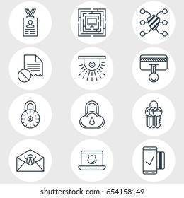 Vector Illustration Of 12 Privacy Icons. Editable Pack Of System Security, Safeguard, Data Error And Other Elements.