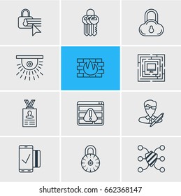Vector Illustration Of 12 Privacy Icons. Editable Pack Of Safe Storage, Account Data, System Security And Other Elements.