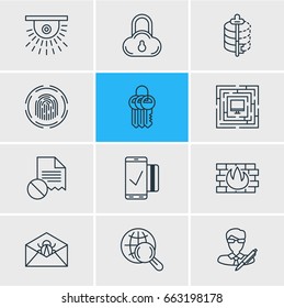 Vector Illustration Of 12 Privacy Icons. Editable Pack Of System Security, Easy Payment, Copyright And Other Elements.