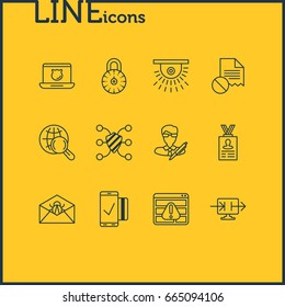 Vector Illustration Of 12 Privacy Icons. Editable Pack Of Send Information, Easy Payment, Browser Warning And Other Elements.