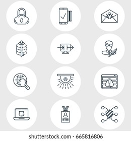 Vector Illustration Of 12 Privacy Icons. Editable Pack Of Safeguard, Browser Warning, Data Security And Other Elements.
