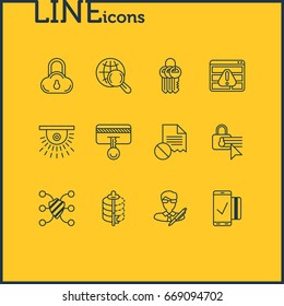 Vector Illustration Of 12 Privacy Icons. Editable Pack Of Safeguard, Encoder, Easy Payment And Other Elements.