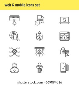 Vector Illustration Of 12 Privacy Icons. Editable Pack Of Internet Surfing, Easy Payment, Safe Storage And Other Elements.