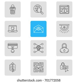 Vector Illustration Of 12 Privacy Icons. Editable Pack Of System Security, Browser Warning, Camera And Other Elements.
