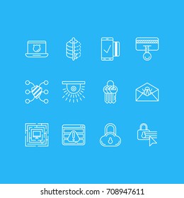 Vector Illustration Of 12 Privacy Icons. Editable Pack Of Encoder, System Security, Easy Payment And Other Elements.