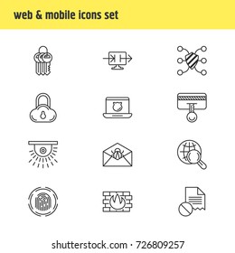 Vector Illustration Of 12 Privacy Icons. Editable Pack Of Send Information, Safeguard, Network Protection And Other Elements.