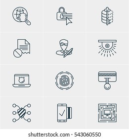 Vector Illustration Of 12 Protection Icons. Editable Pack Of Safety Key, Copyright, Data Error And Other Elements.