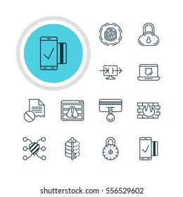 Vector Illustration Of 12 Protection Icons. Editable Pack Of Safe Lock, Encoder, Network Protection And Other Elements.