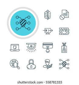 Vector Illustration Of 12 Protection Icons. Editable Pack Of Internet Surfing, Camera, Send Information And Other Elements.